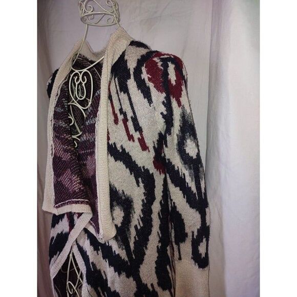 5/$25 Sz XS Womens Blue Maroon Aztec Southwest Open Front Sweater Cardigan - Picture 2 of 4